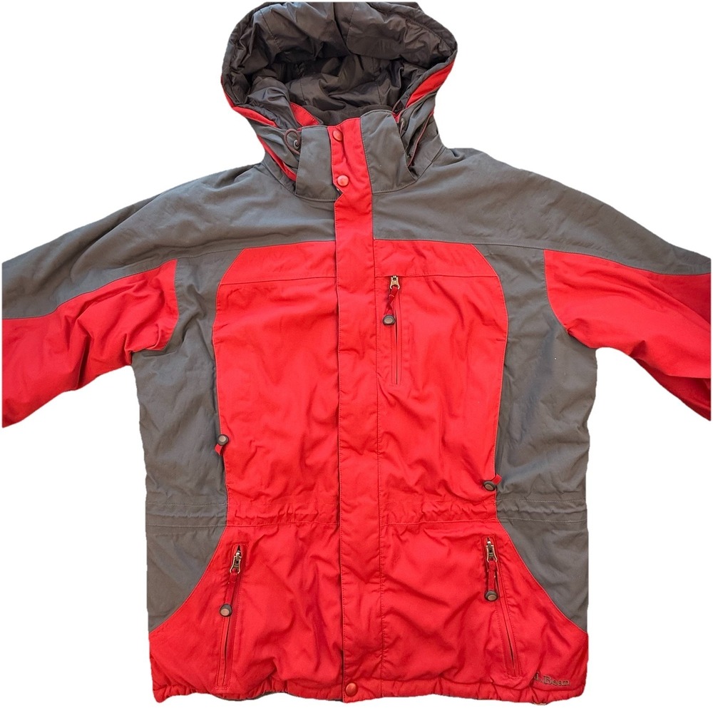 L.L. Bean Men's Medium Primaloft Red And Black Ski Parka Jacket OPH13 Zip Up